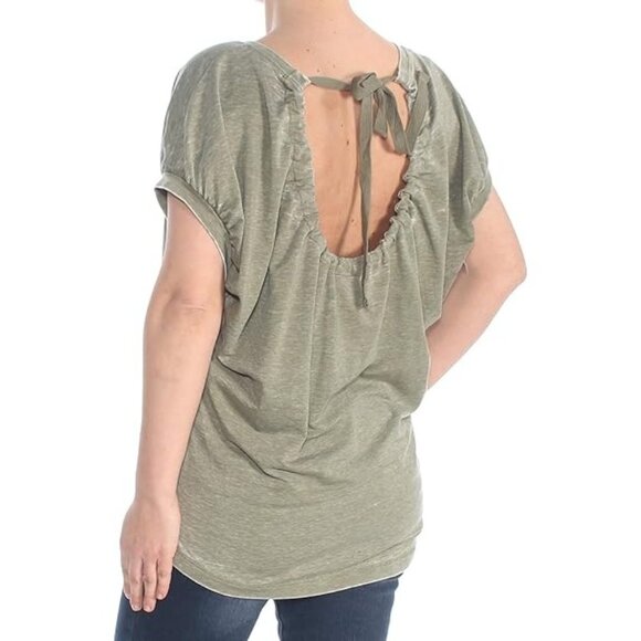 Sanctuary Clothing Women's Damen Sundance Basic T Shirt Top Back Hole Green SZ L - Picture 2 of 3